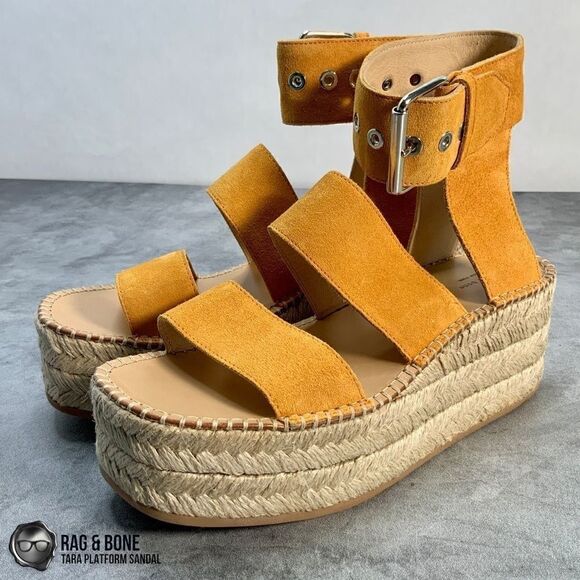 RAG & BONE TARA ESPADRILLE PLATFORM SANDAL MARIGOLD SUEDE WOMEN’S SIZE 7 YELLOW - Picture 5 of 16